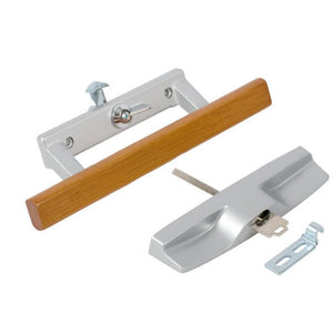 Patio Door Wood/Aluminum Keyed Internal Lock Handle Set With 3-15/16" Screw Holes - Silver