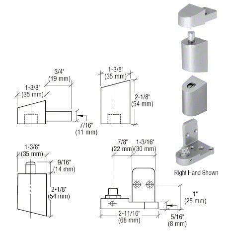 Local Pivot Model Hardware Aluminum Right Hand Pivot Set - Offset Hardware for Doors