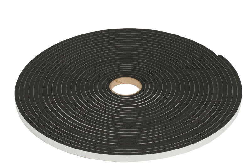 3/8” Thick Neoprene Foam Strip, 1/2” Width x 25’ Length, Black, Rubber  Adhesive