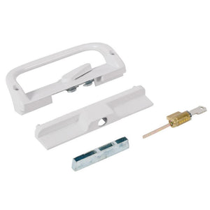 Sliding Glass Patio Door White Surface Mounted Hook Style Handle 6-9/16" Screw Holes - Keyed