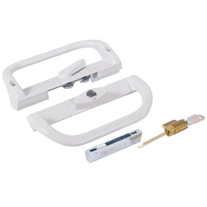 Sliding Glass Patio Door White Surface Mounted Keyed Hook Style Security Handle 6-9/16" Screw Holes