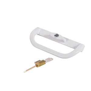 Sliding Glass Patio Door White Surface Mounted Keyed Hook Style Handle 6-9/16" Screw Holes - Outside Pull