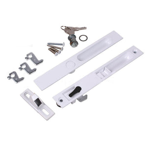 Patio Door White Non-Keyed Flush Mount Handle Set 6-5/8" Screw Holes with 4 Hook Assortment