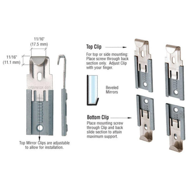 Adjustable Mirror Clip Set for 1/4 Beveled Mirror