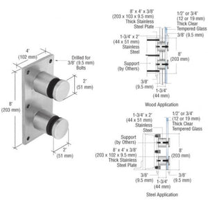 Steel Standard 2" Glass Rail Standoff Fitting With Mounting Plate