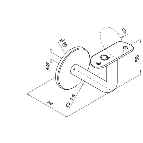 Q-Railing Round Profile Bracket - Non-Adjustable Wall Mount